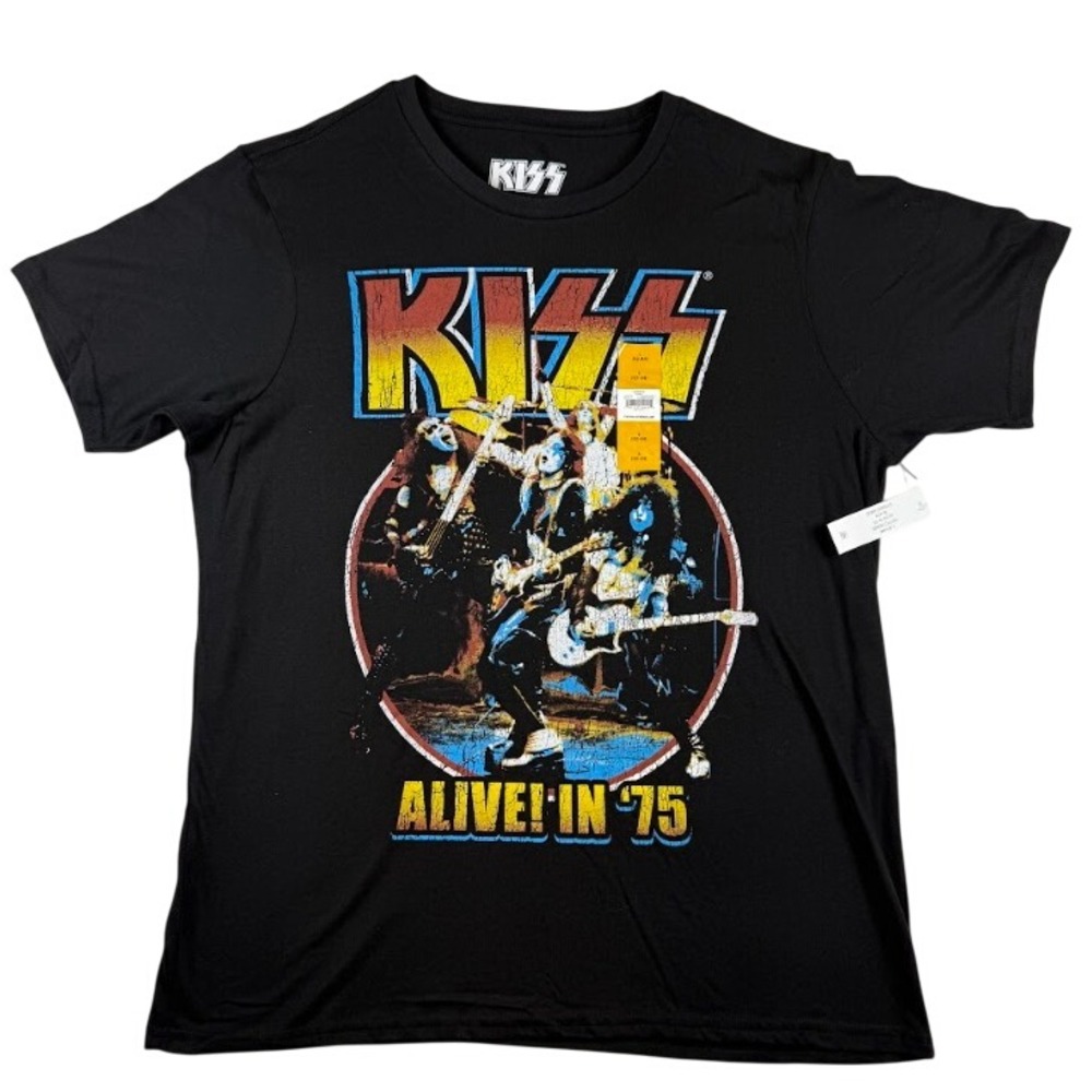 KISS Alive in 75 Graphic T-Shirt Mens Size Large L Black Rock Band Tour New